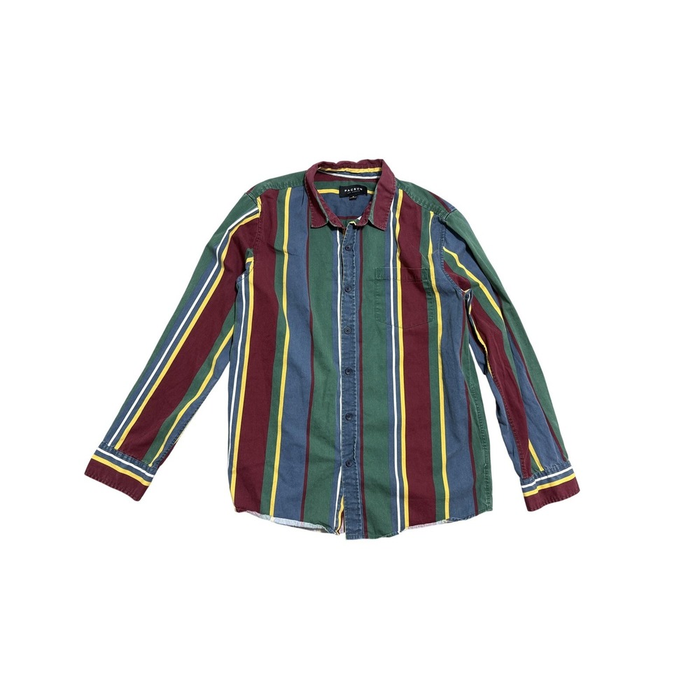 PacSun Shirt Mens Medium Multicolor Stripe Long Sleeve Button‎ Front Casual